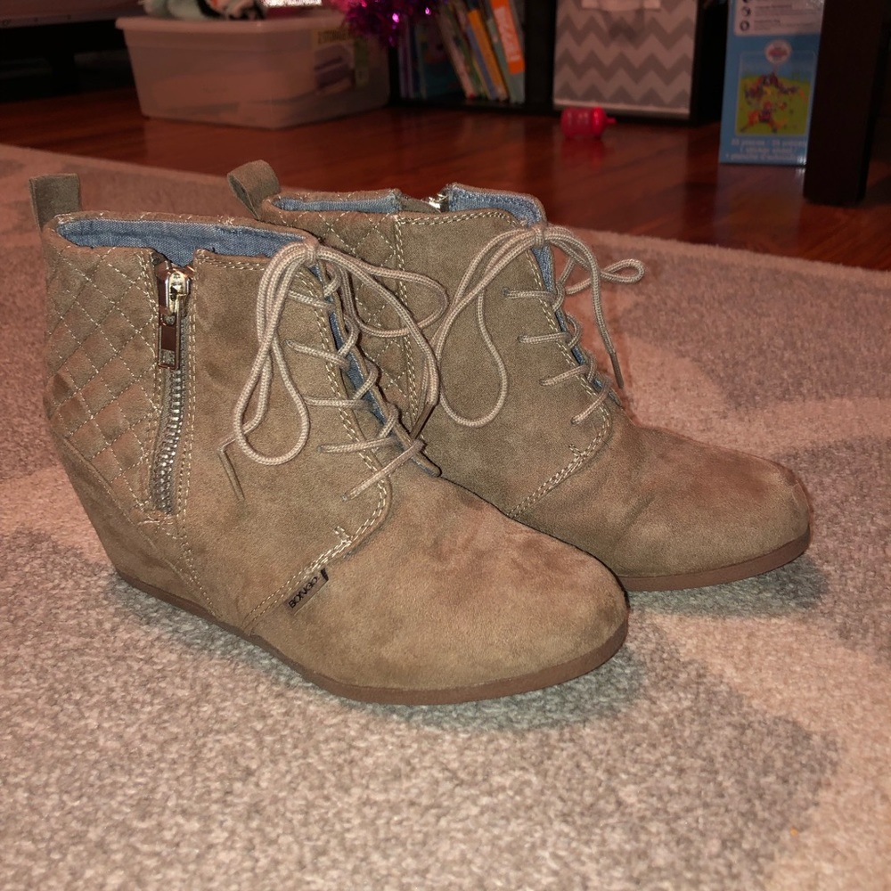 Suede Taupe Wedge Booties